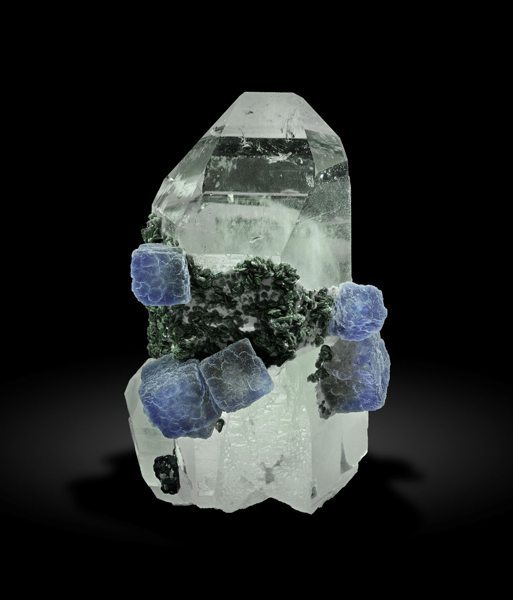 Fluorite with Quartz and Chlorite, Panasqueira Mine, Portugal, Jordi Fabre Collection.